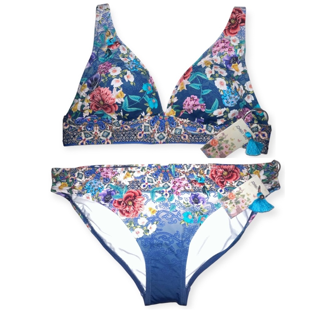 JOHNNY WAS Sunset Bikini Adjustable Shoulder Straps Top Hipster Bottoms Set NWT